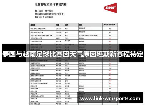 泰国与越南足球比赛因天气原因延期新赛程待定